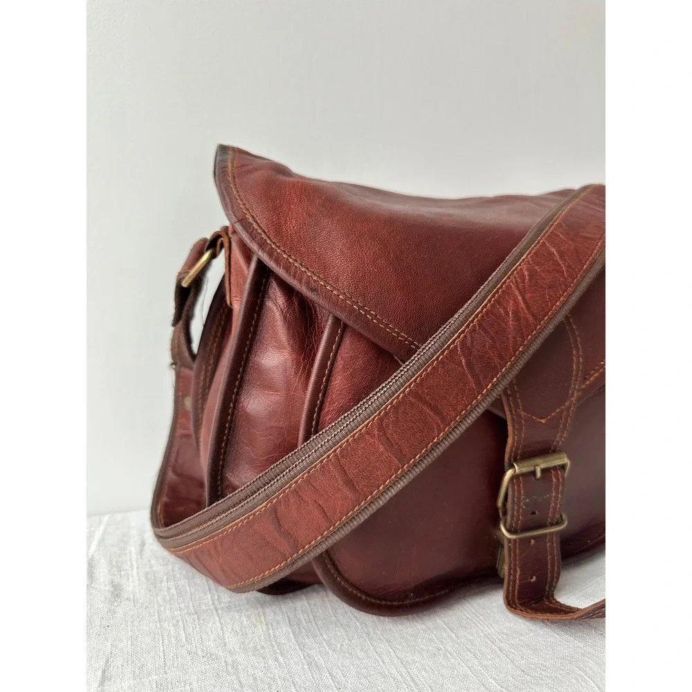 Vintage Brown Leather‎ Messenger Bag Crossbody Saddle Satchel Mahogany